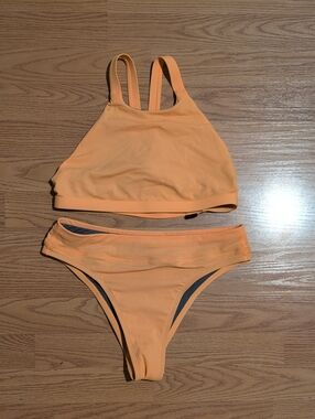 Jolyn Clothing Peach High-Neck Bikini Set